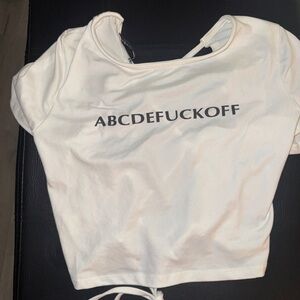 Graphic Crop Top with Bold Text - White
